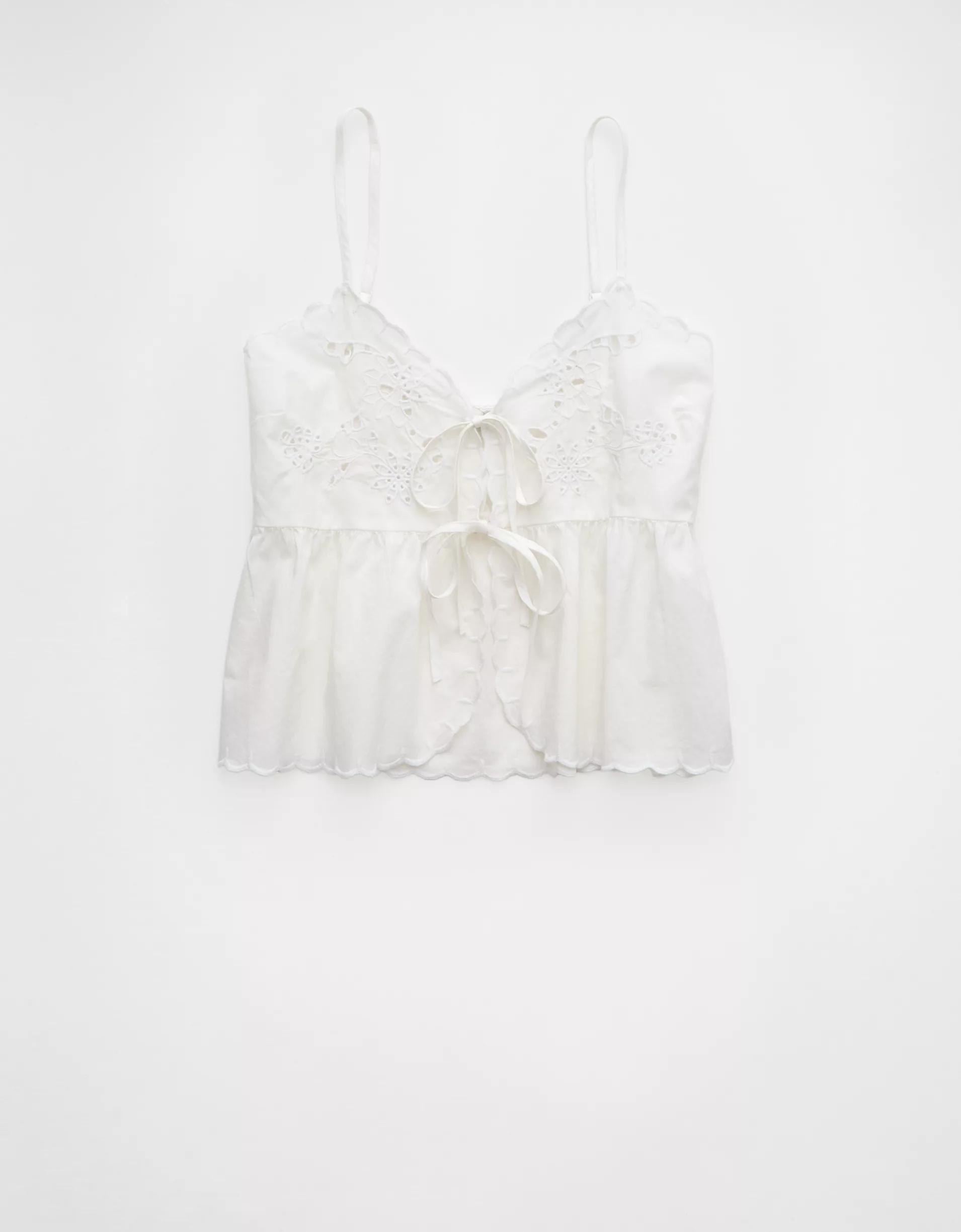 AE Tie Front Embroidered Tank Top Product Image