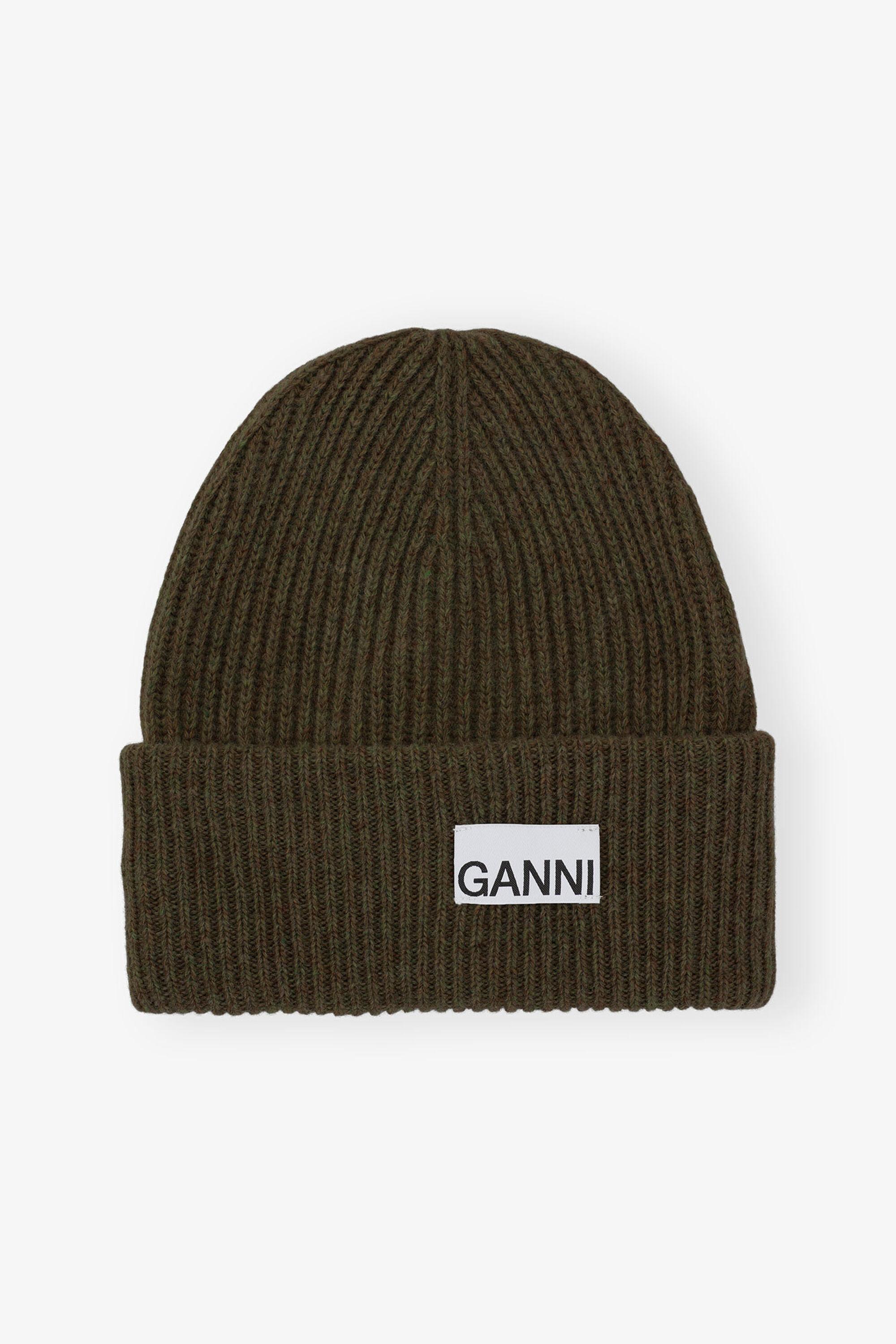 Green Fitted Wool Rib Knit Beanie Product Image