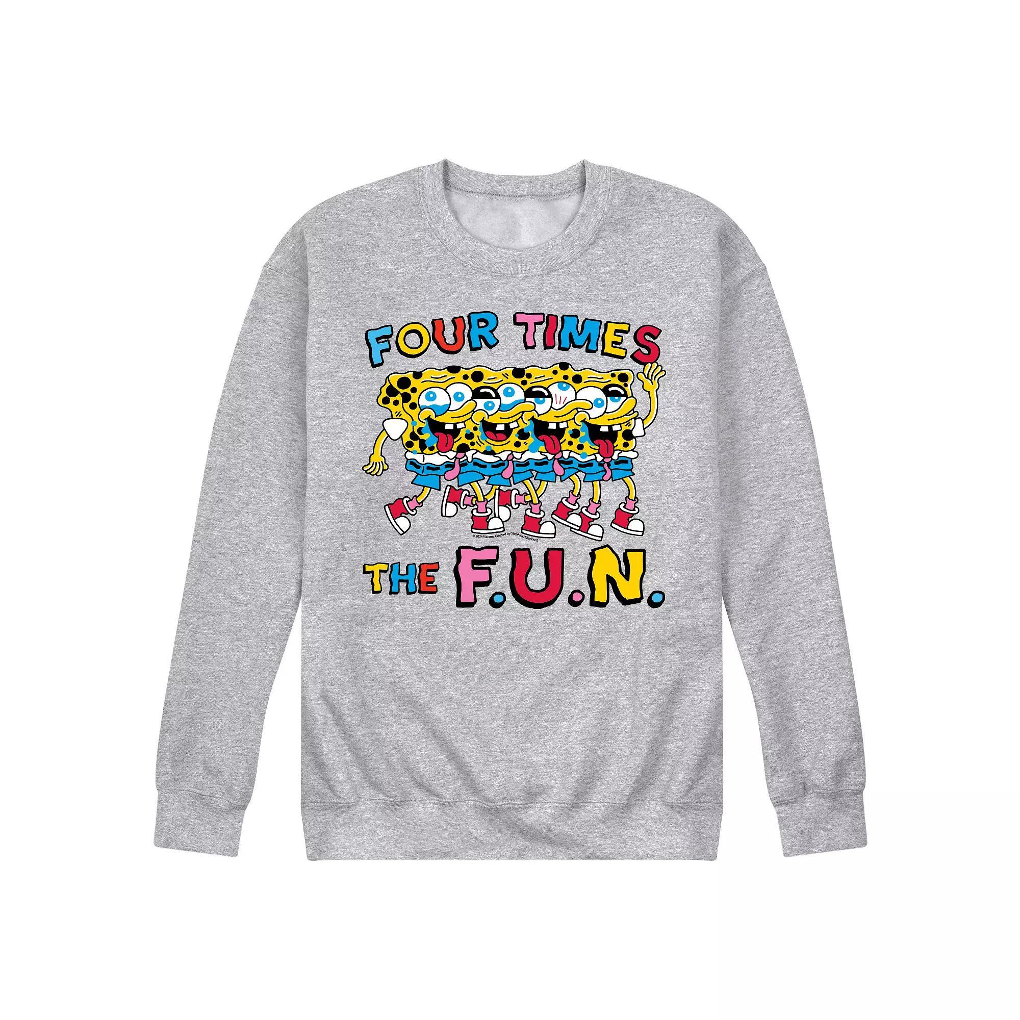 Men's SpongeBob SquarePants Four Times The Fun Fleece Sweatshirt, Size: XXL, Grey Gray Product Image