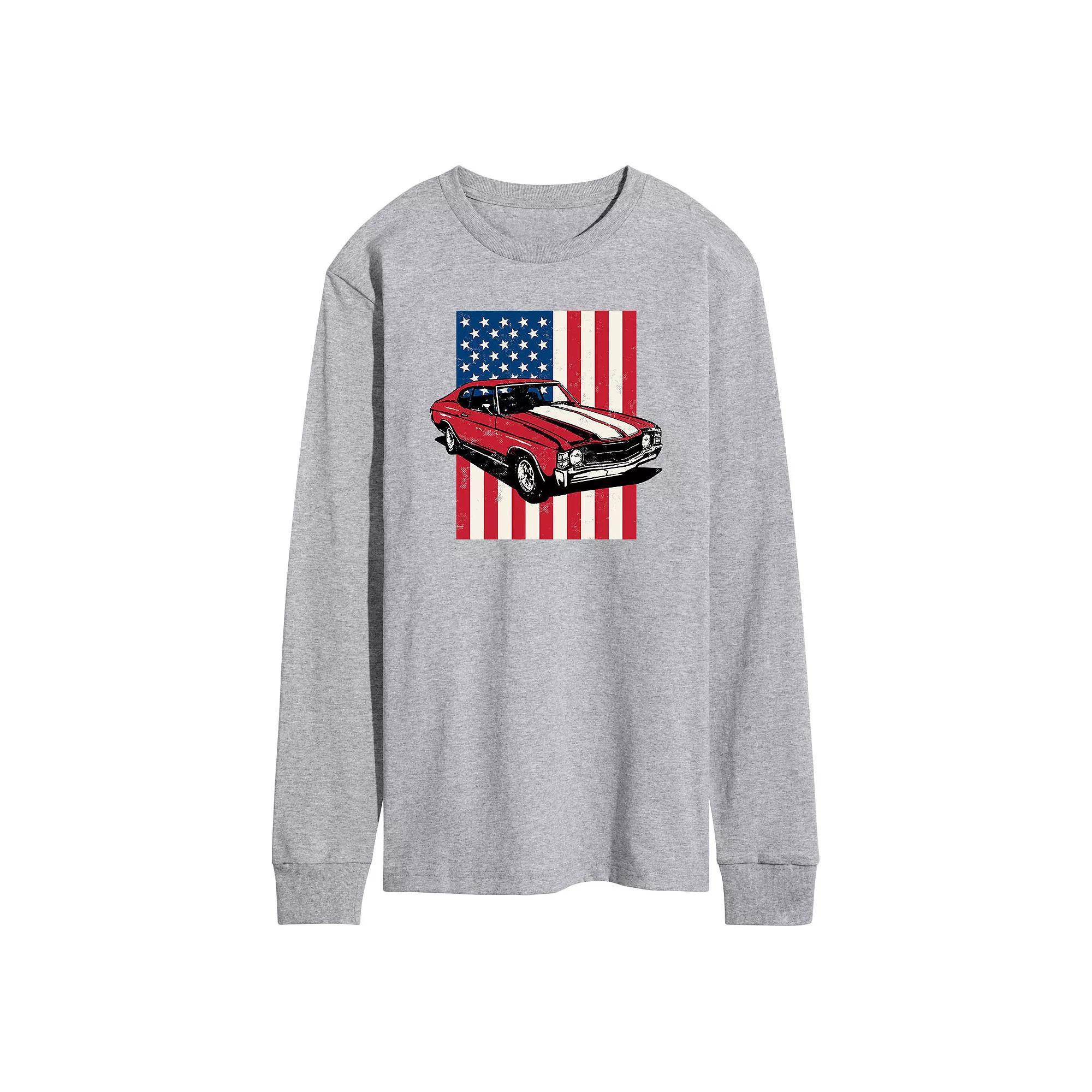 Men's Muscle Car Flag Long Sleeve Graphic Tee,  Product Image