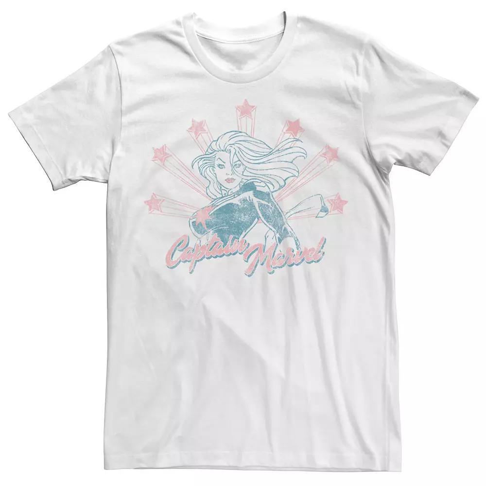 Men's Captain Marvel Stars Distressed Portrait Tee, Size: Medium, White Product Image