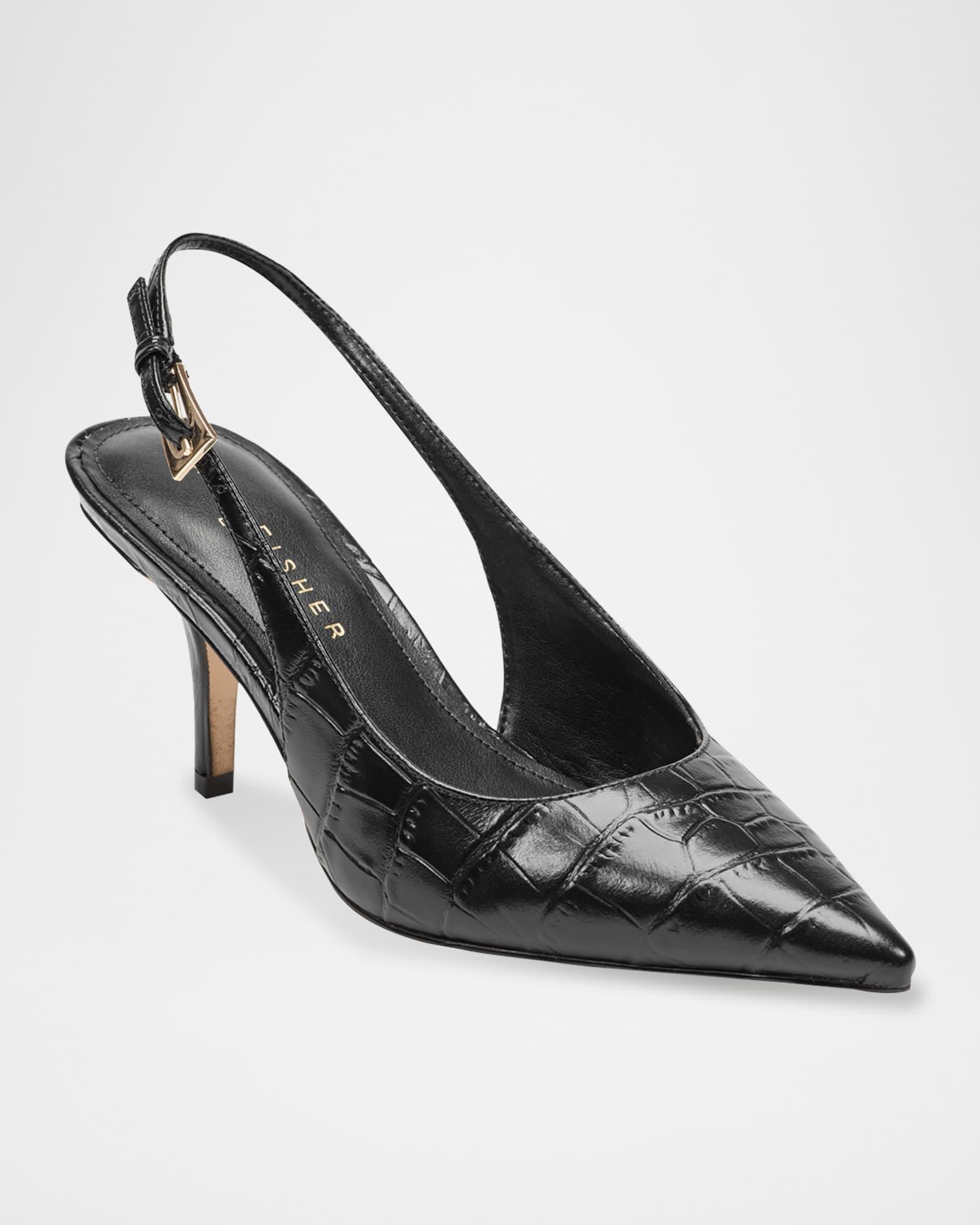 Dorie Croc-Embossed Leather Slingback Pumps Product Image