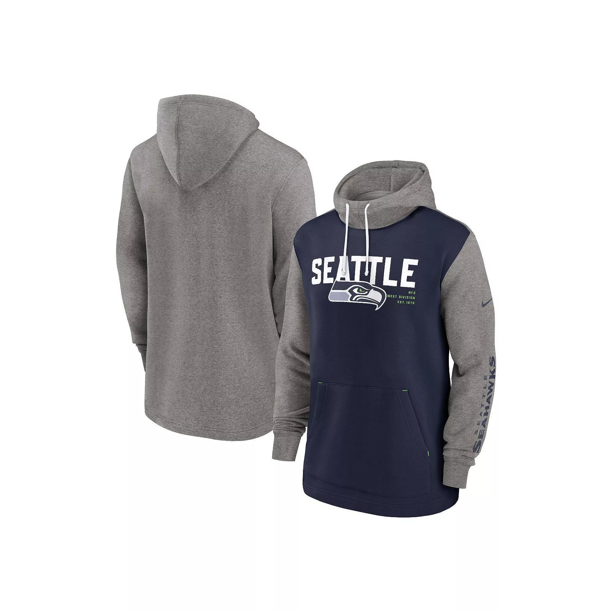 Men's Nike College Navy Seattle Seahawks Fashion Color Block Pullover Hoodie, Size: 2XL, Blue Product Image