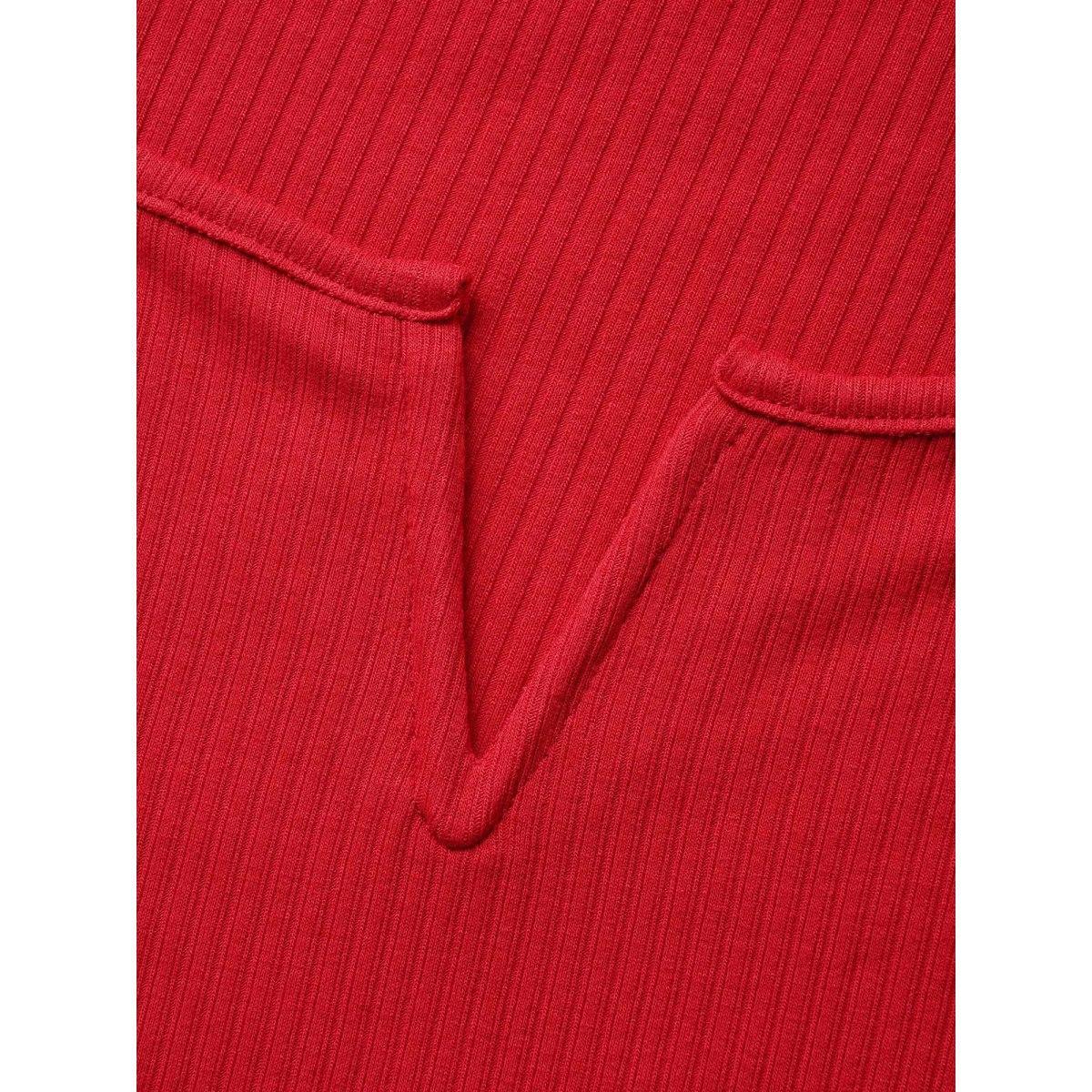 Plus Size Solid Notched Collar Pit Strip T-shirt Brightred Women Timeless Non Notched collar Bodycon Elegant T-shirts BloomChic 26/4X Product Image