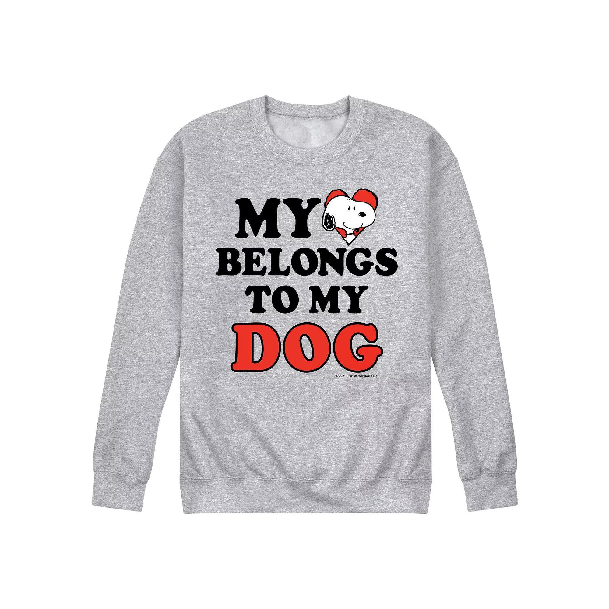 Men's Peanuts Heart Belongs Dog Fleece Sweatshirt, Size: XL, Grey Gray Product Image