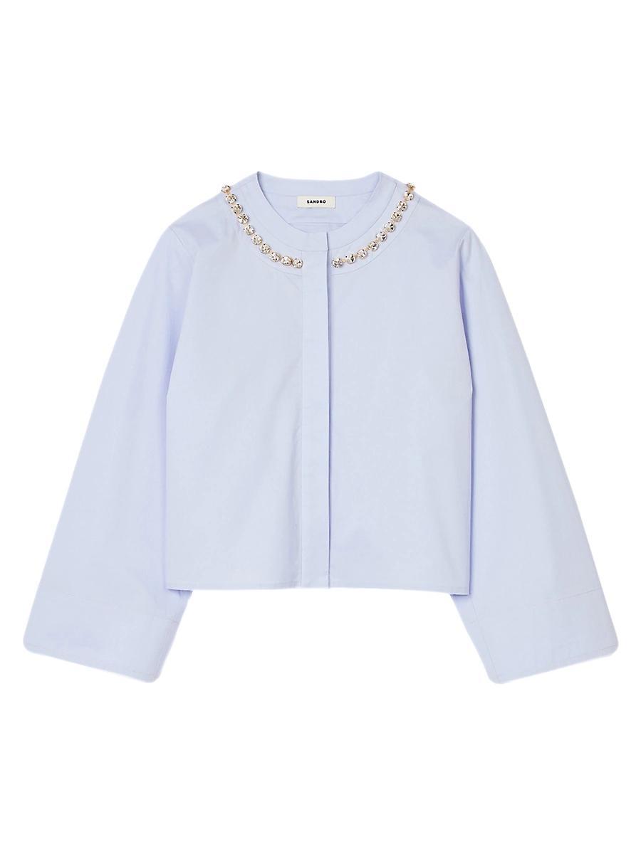 Womens Cropped Shirt with Jewel Trim Collar Product Image