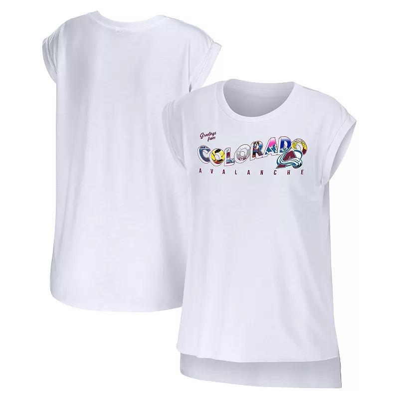 Women's WEAR by Erin Andrews White Colorado Avalanche Greetings From Muscle T-Shirt, Size: Medium Product Image