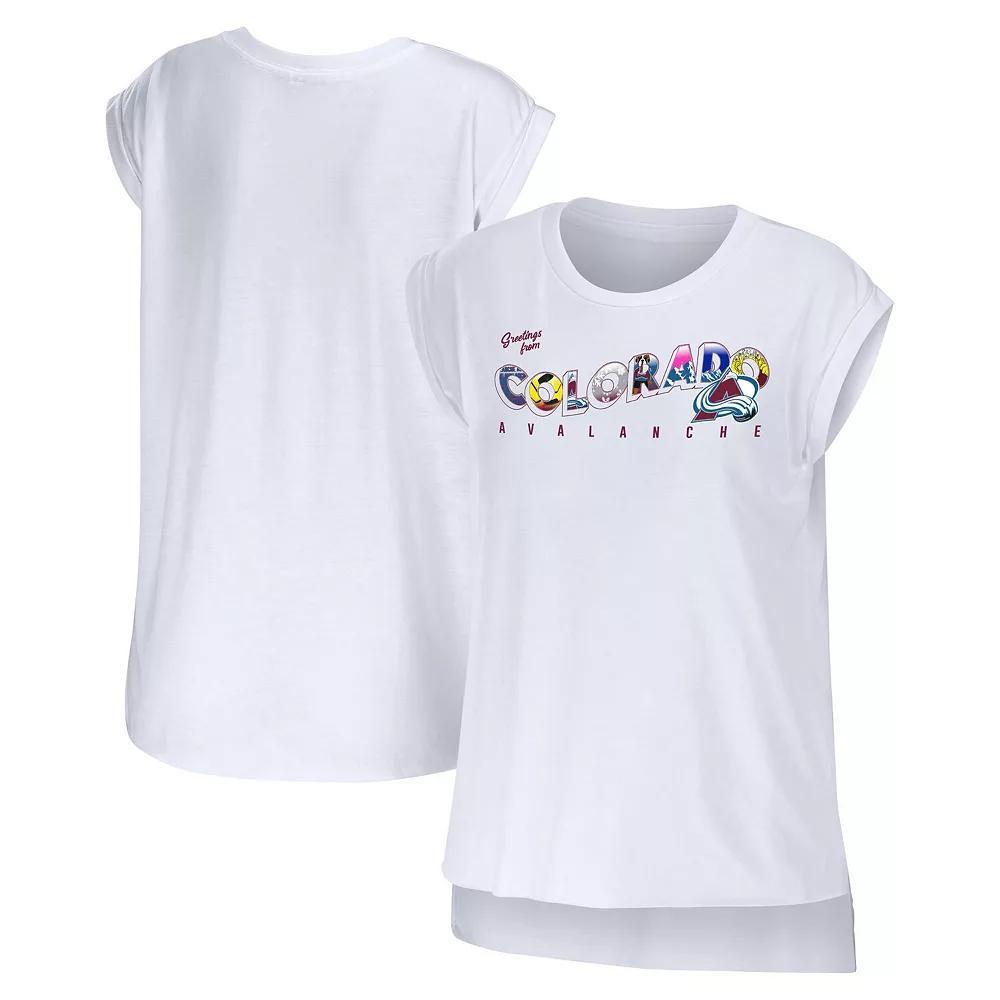 Women's WEAR by Erin Andrews White Colorado Avalanche Greetings From Muscle T-Shirt, Size: Medium Product Image