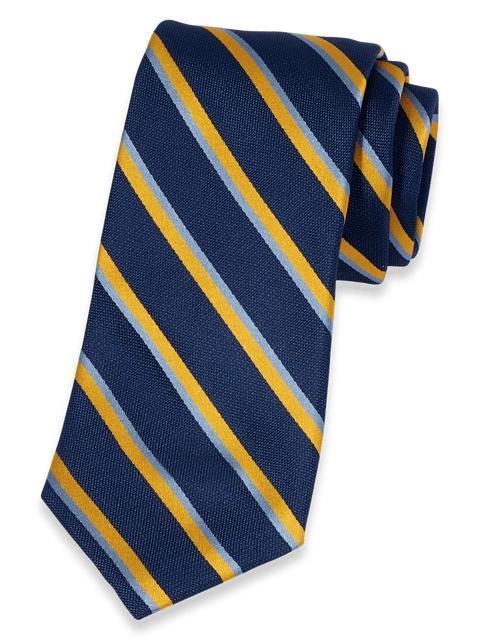 Stripe Woven Silk Tie - Navy/yellow Product Image