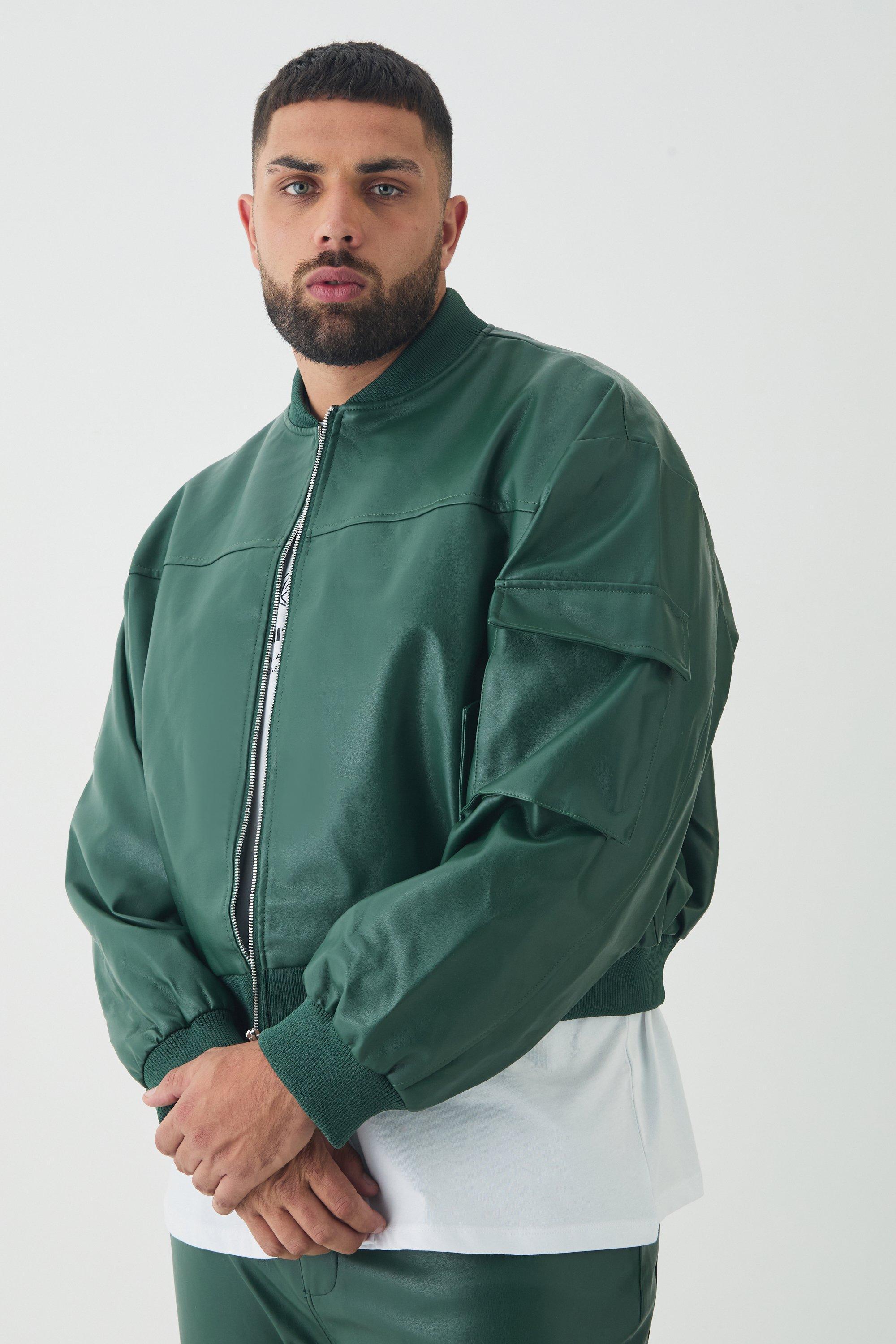 Plus PU Boxy Oversized Cargo Bomber Jacket | boohooMAN USA Product Image