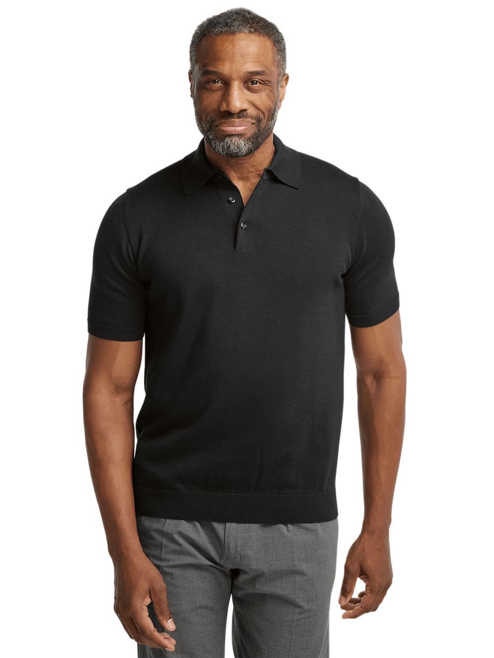 Supima Cotton Three Button Polo - Black Product Image