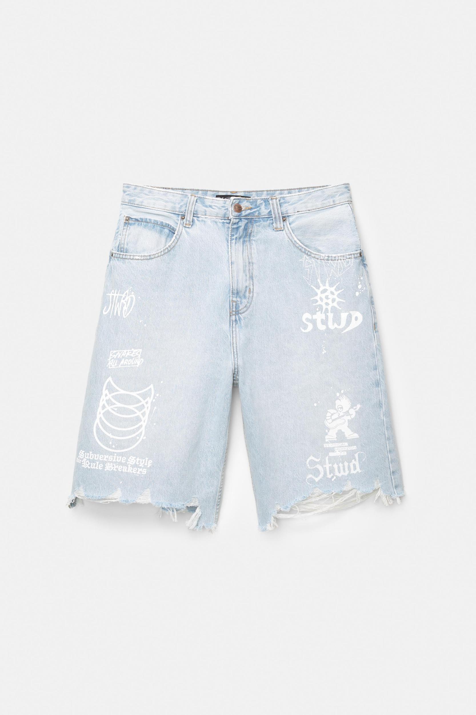 Ripped denim Bermuda shorts Product Image
