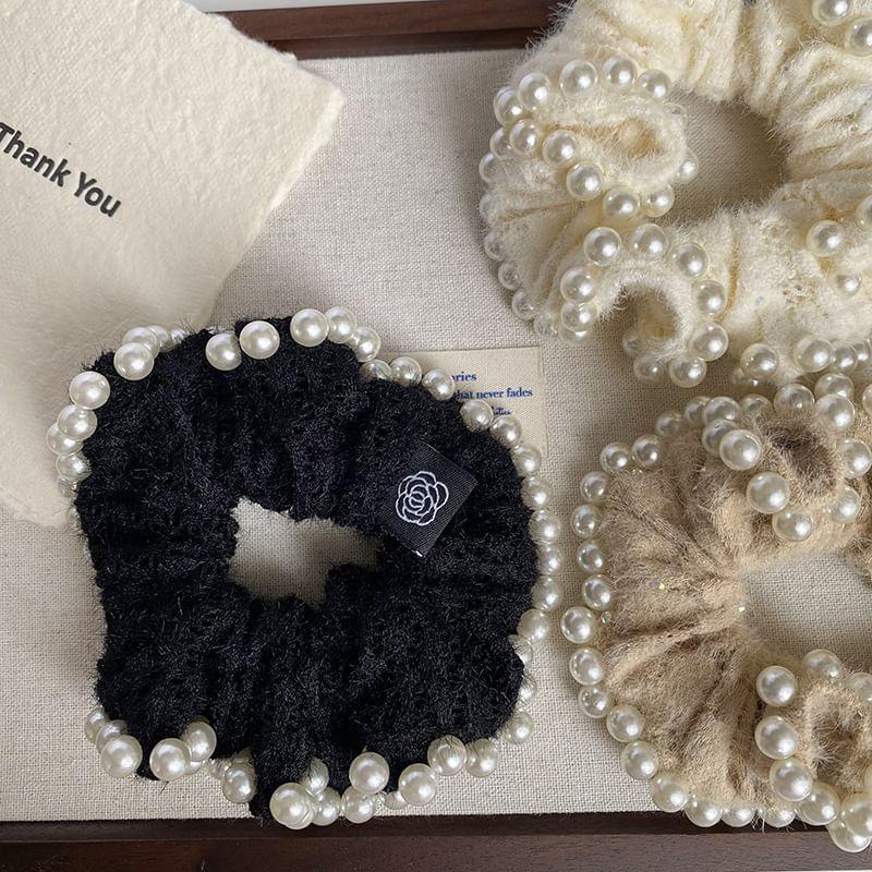 Faux Pearl Chenille Scrunchie Product Image