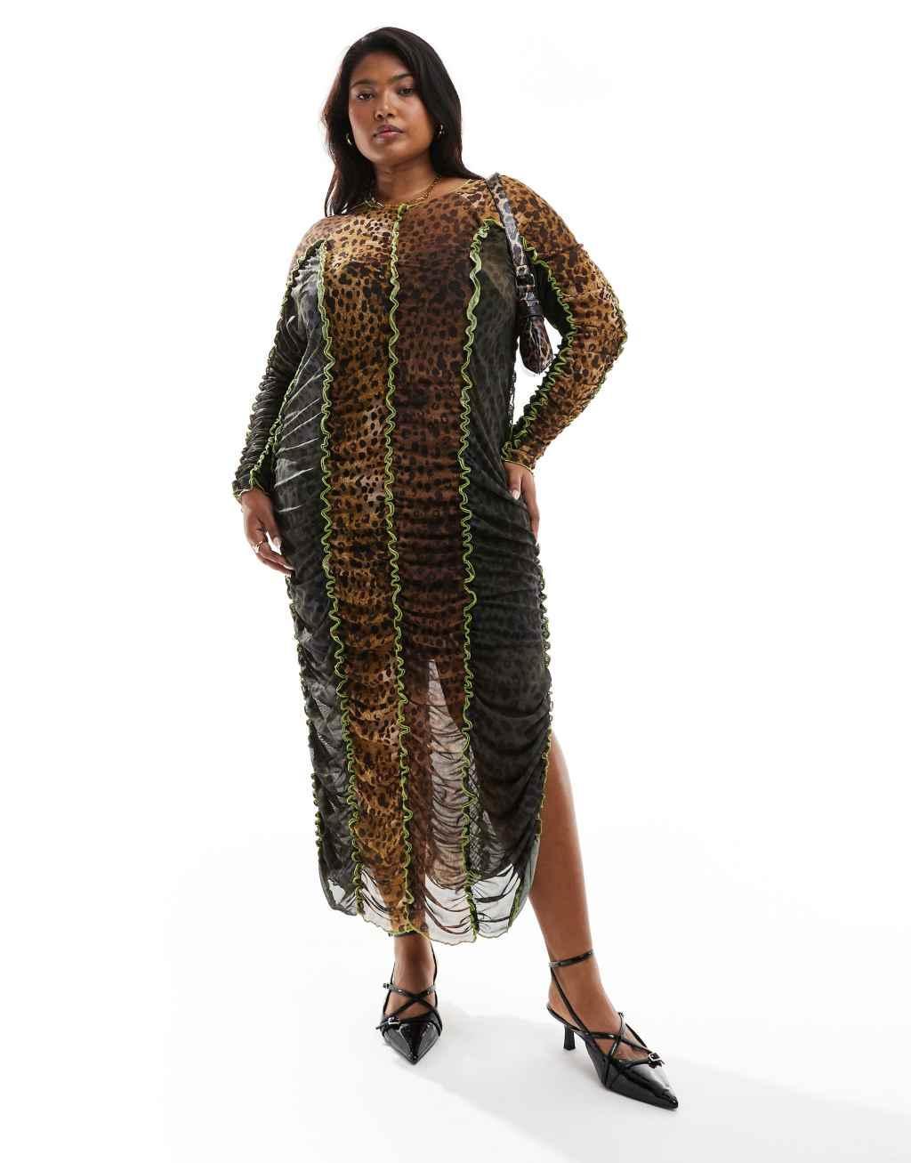 Renee Studio x Holly Wynne exclusive mesh high neck midi dress in leopard print Product Image