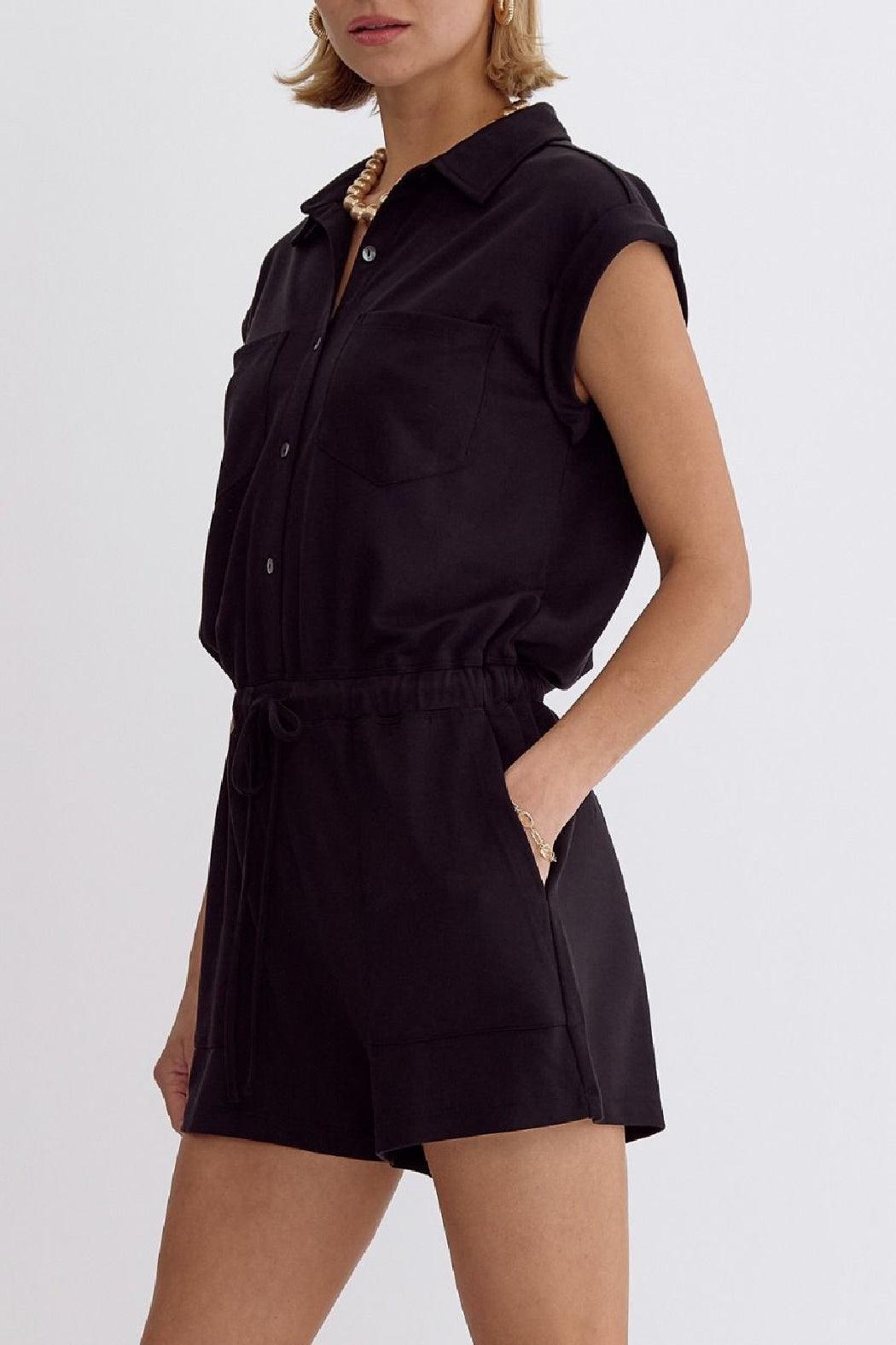 Solid Drawstring Romper Product Image