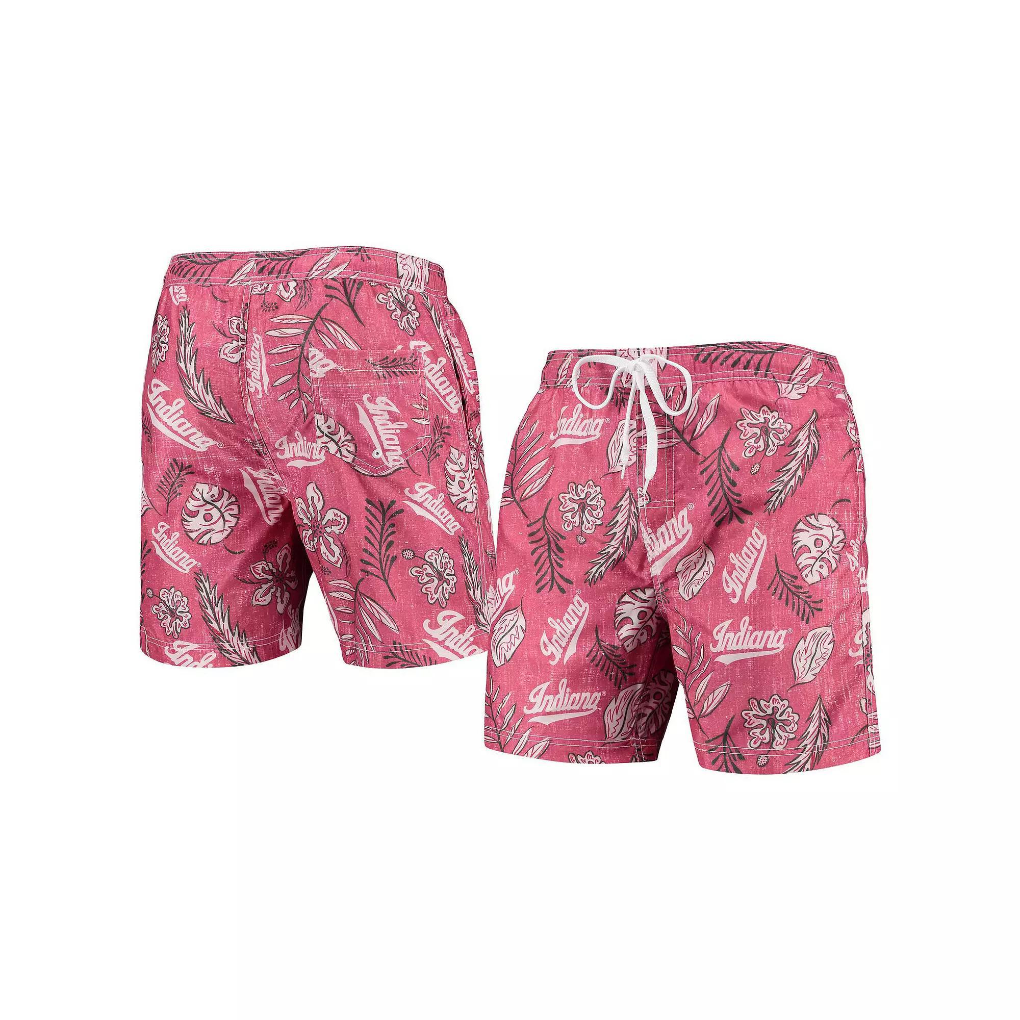 Men's Wes & Willy Crimson Indiana Hoosiers Vintage Floral Swim Trunks, Size: 2XL, Red Product Image