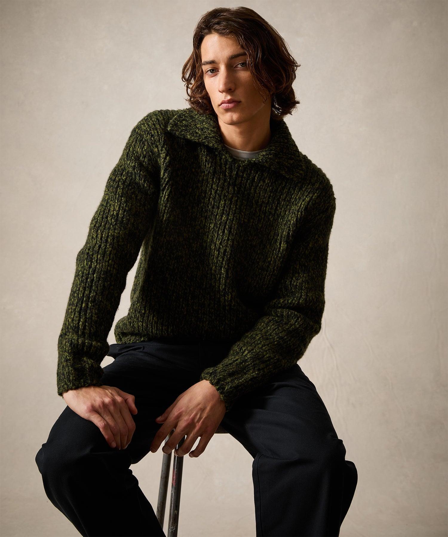 Mouliné Collared Sweater in Olive Product Image