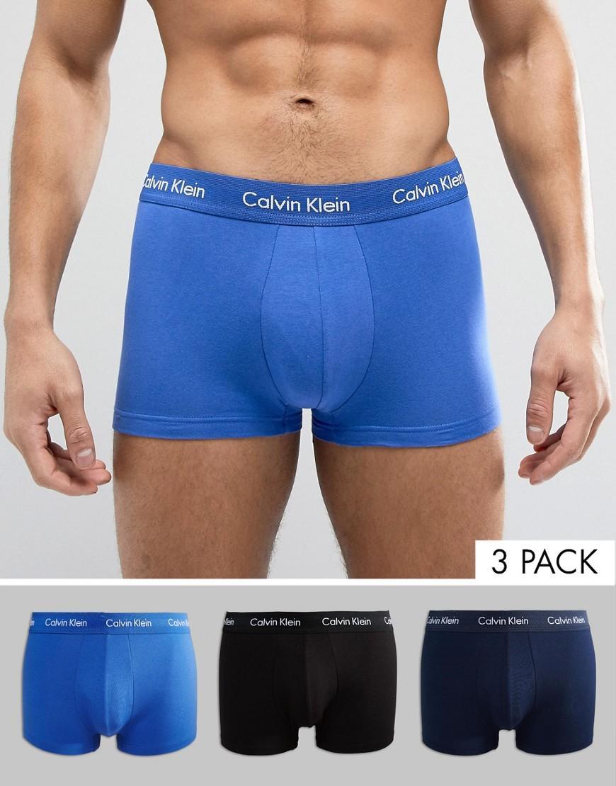 Calvin Klein Cotton Stretch 3-pack low rise boxer briefs in blue/navy/black Product Image