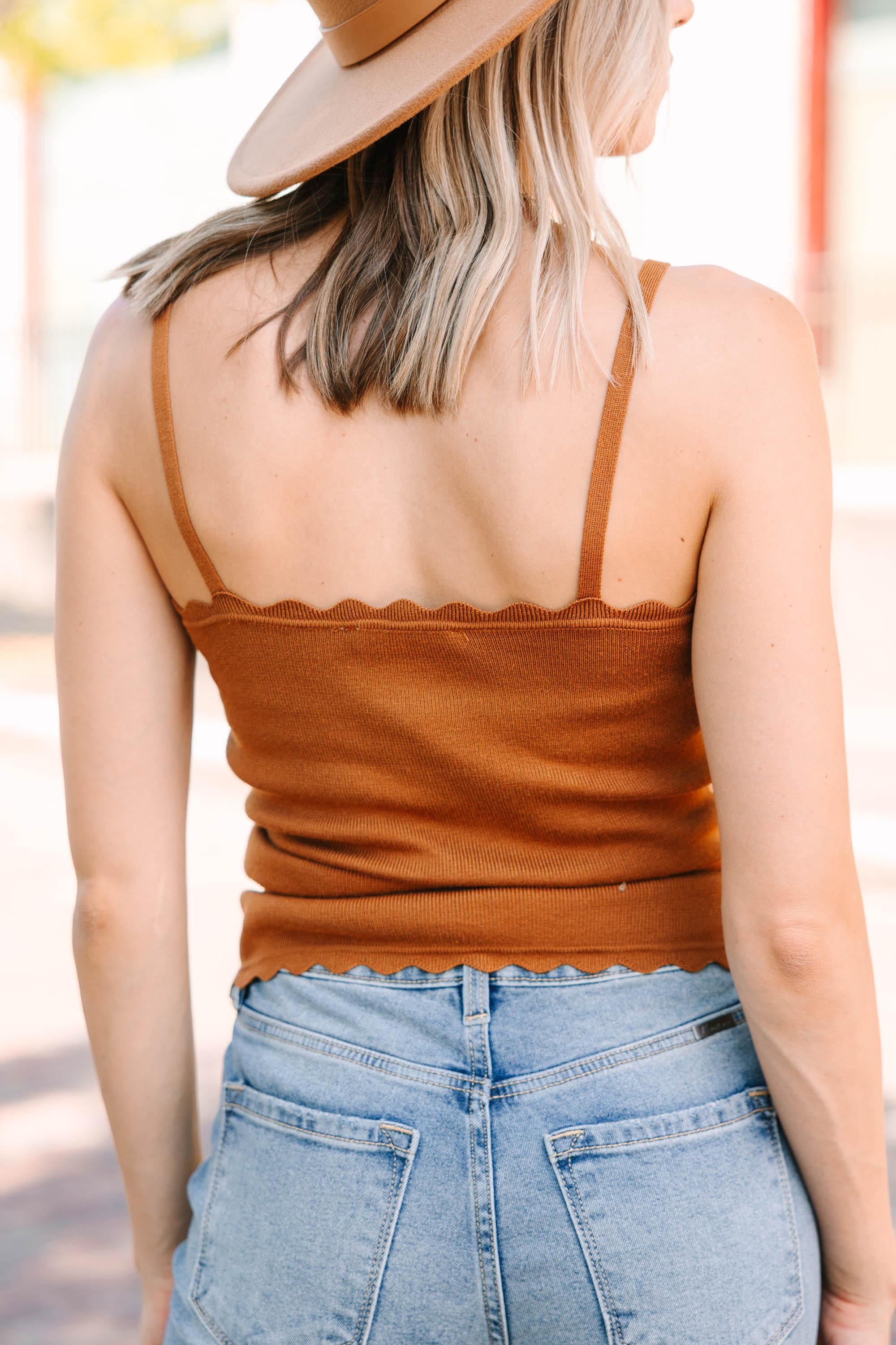 On My Way Out Camel Brown Scalloped Tank Female Product Image