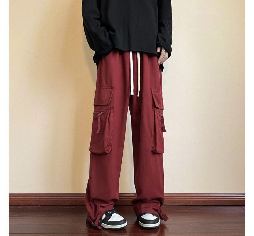 Low Rise Plain Wide Leg Cargo Pants Product Image