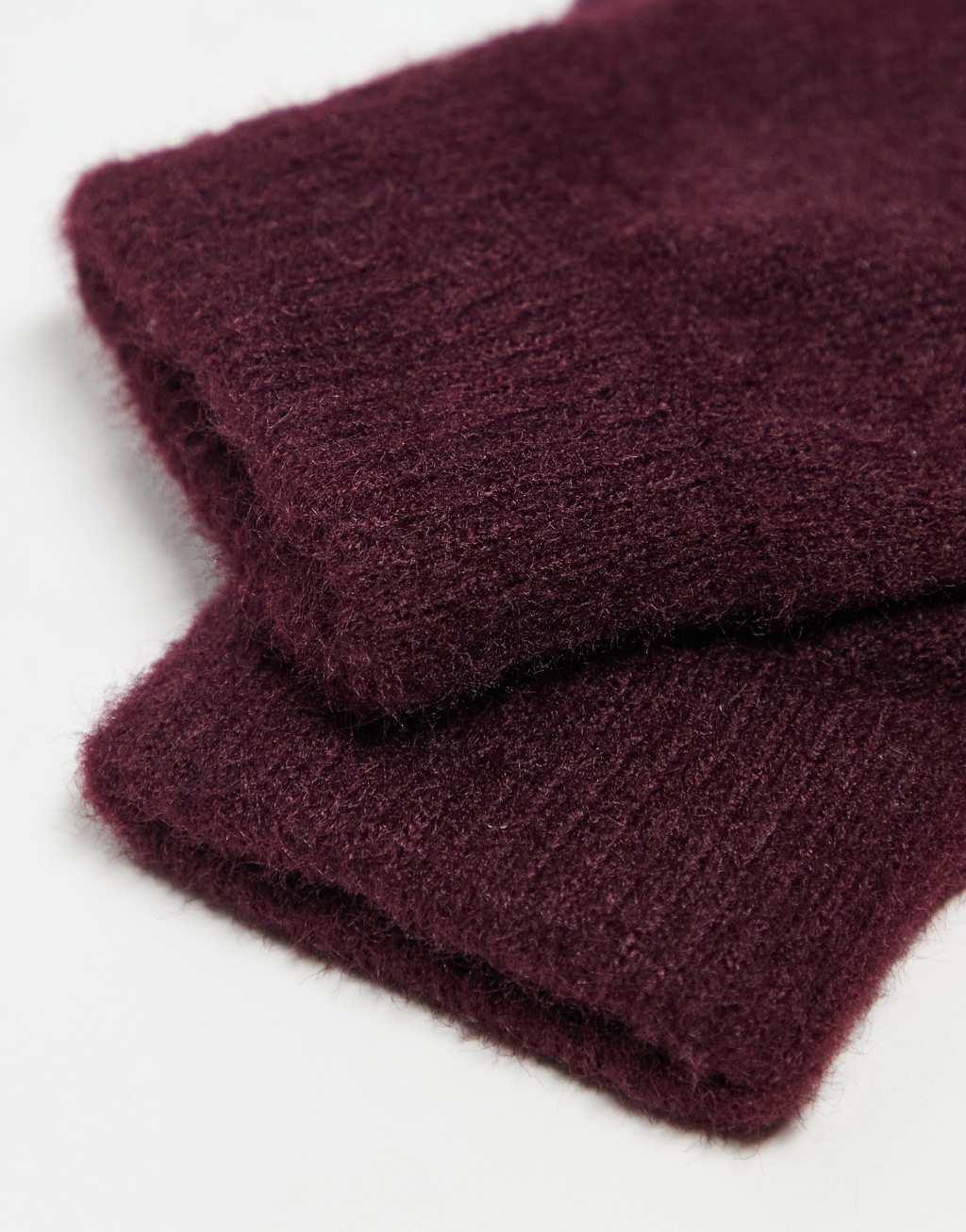 Monki hairy gloves in burgundy Product Image