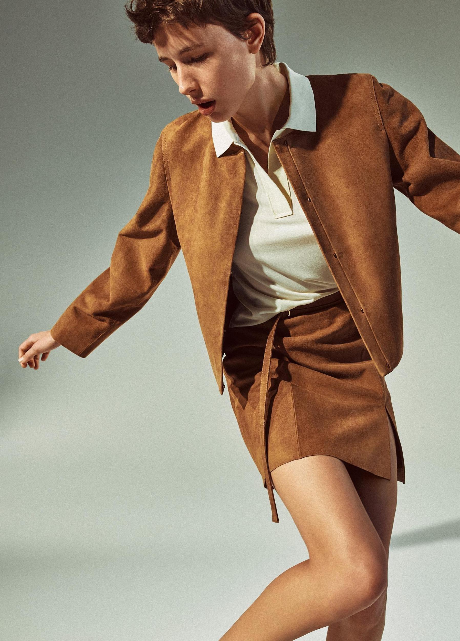 Collarless Cropped Suede Jacket Product Image