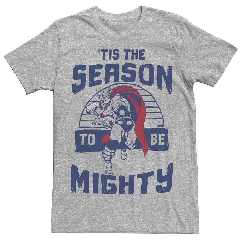 Men's Marvel Thor 'Tis The Season To Be Mighty Christmas Graphic Tee, Size: Medium, Athletic Grey Product Image