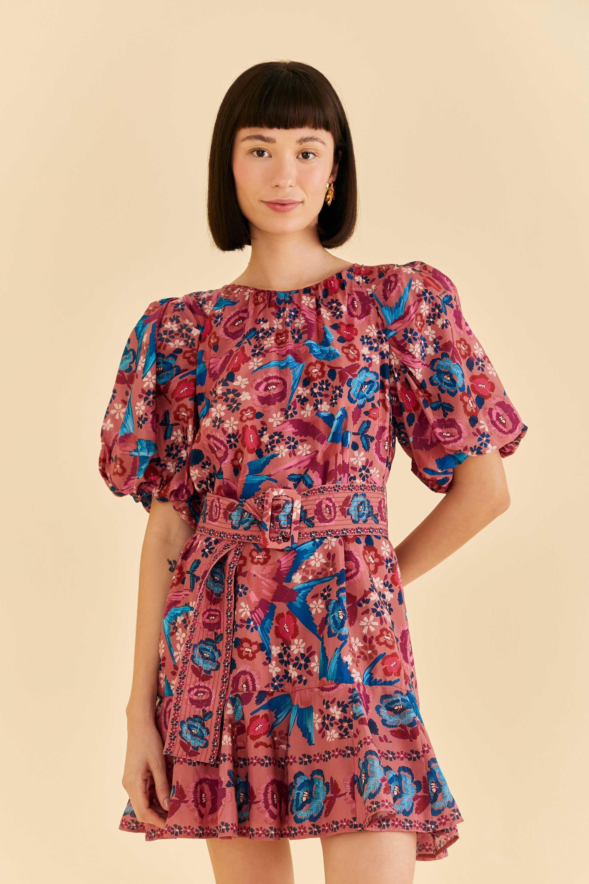 Blush Floral Birds Mini Dress Product Image