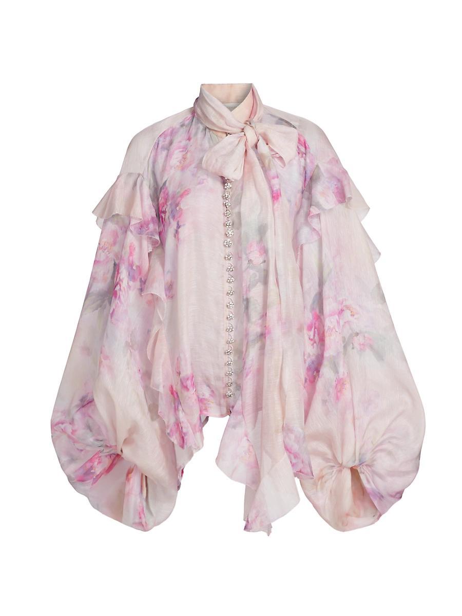 Womens Crush Ruffled Floral Tieneck Shirt Product Image