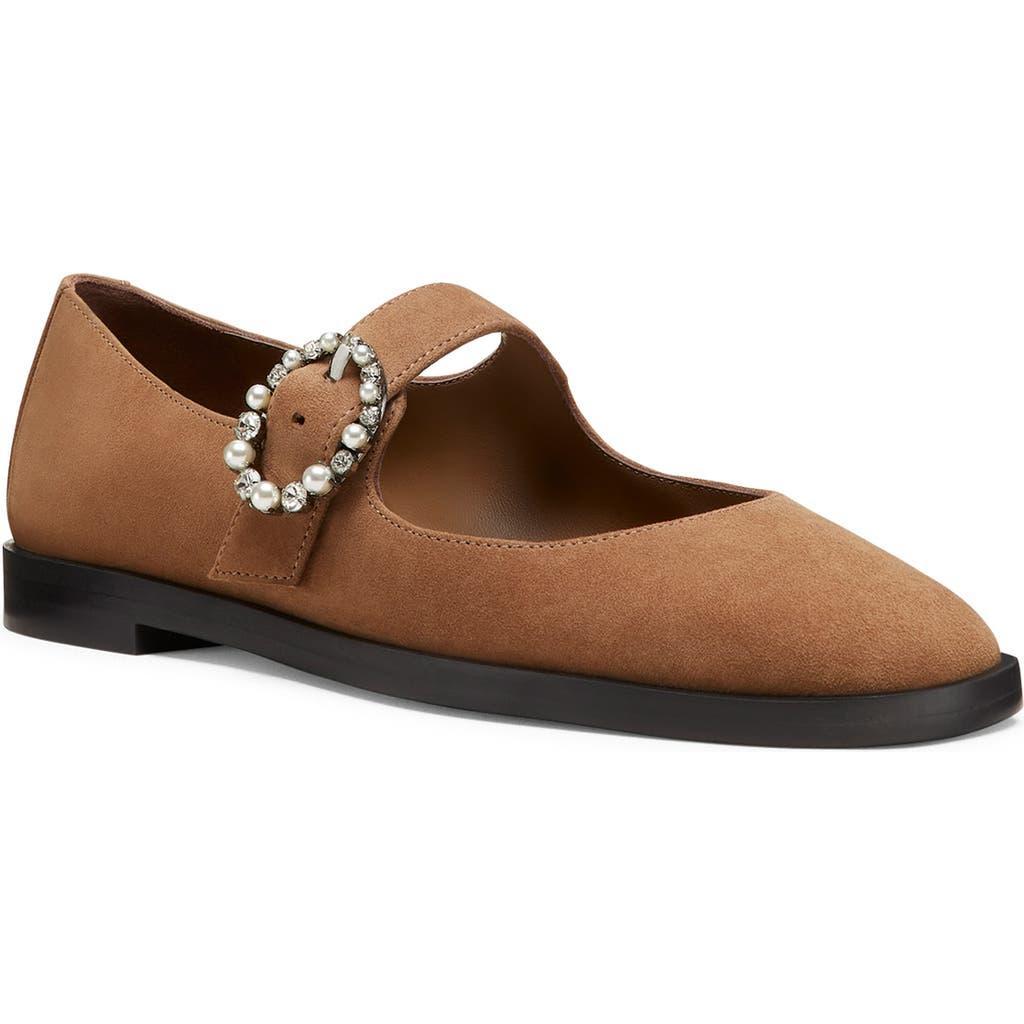 STUART WEITZMAN Suede Embellished Mary Jane Flats In Khaki Product Image