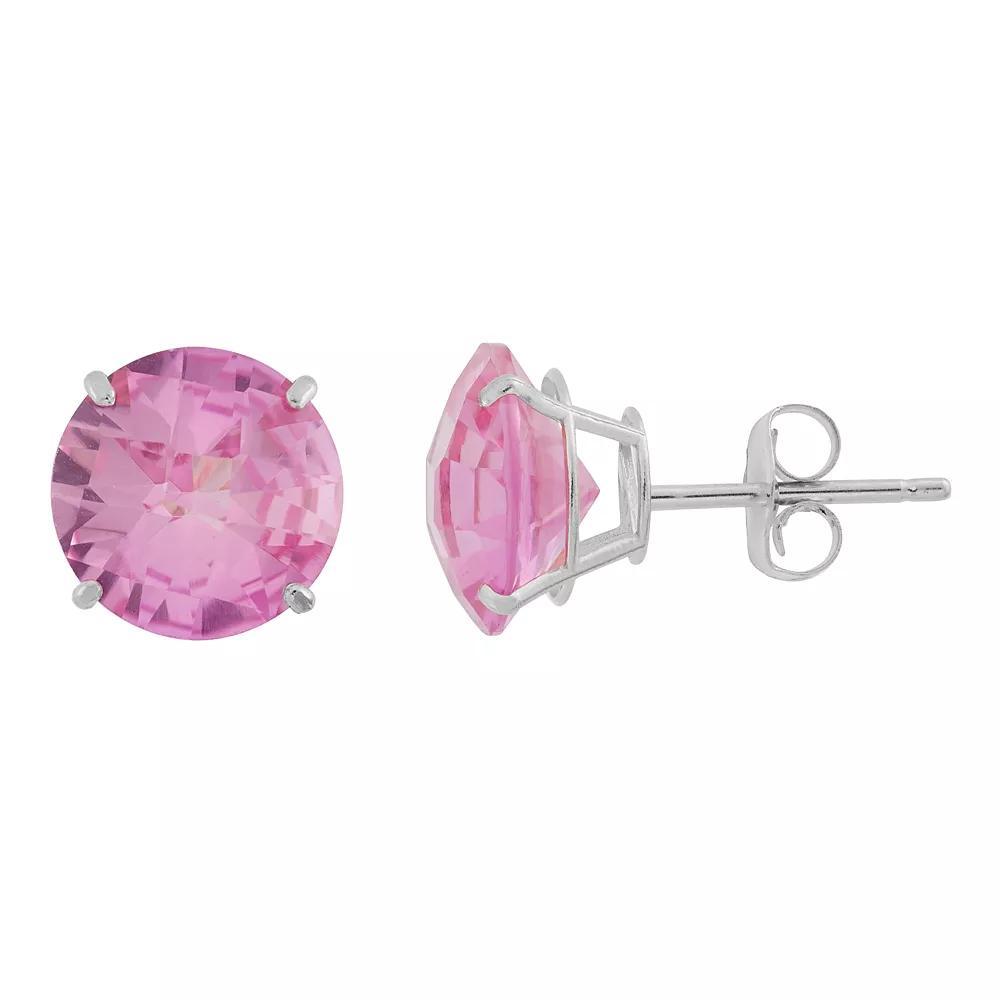 Lab-Created Pink Sapphire 10k Gold Stud Earrings, Women's Product Image