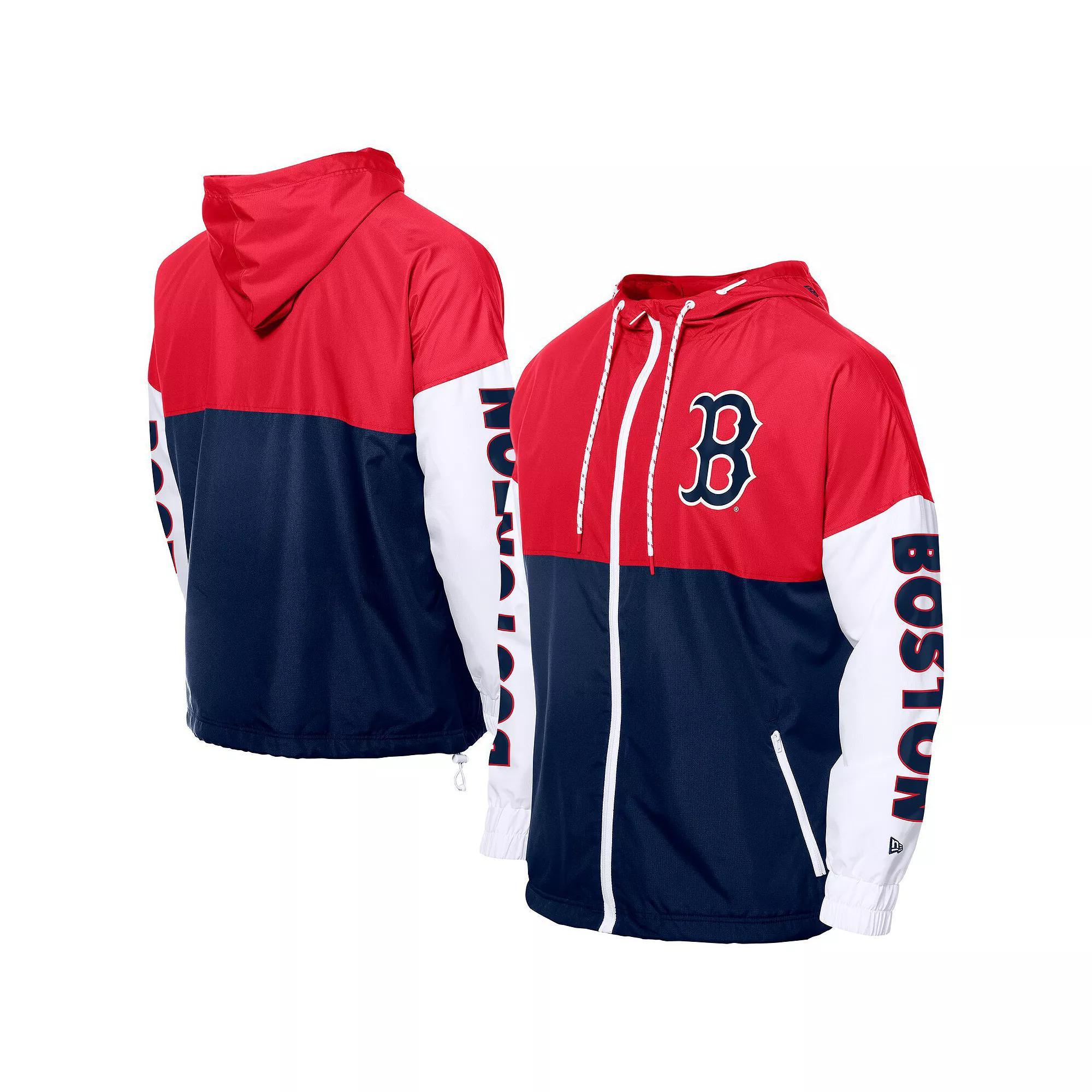 Men's New Era Navy/Red Atlanta Braves Color Block Full-Zip Hoodie Windbreaker,  Product Image