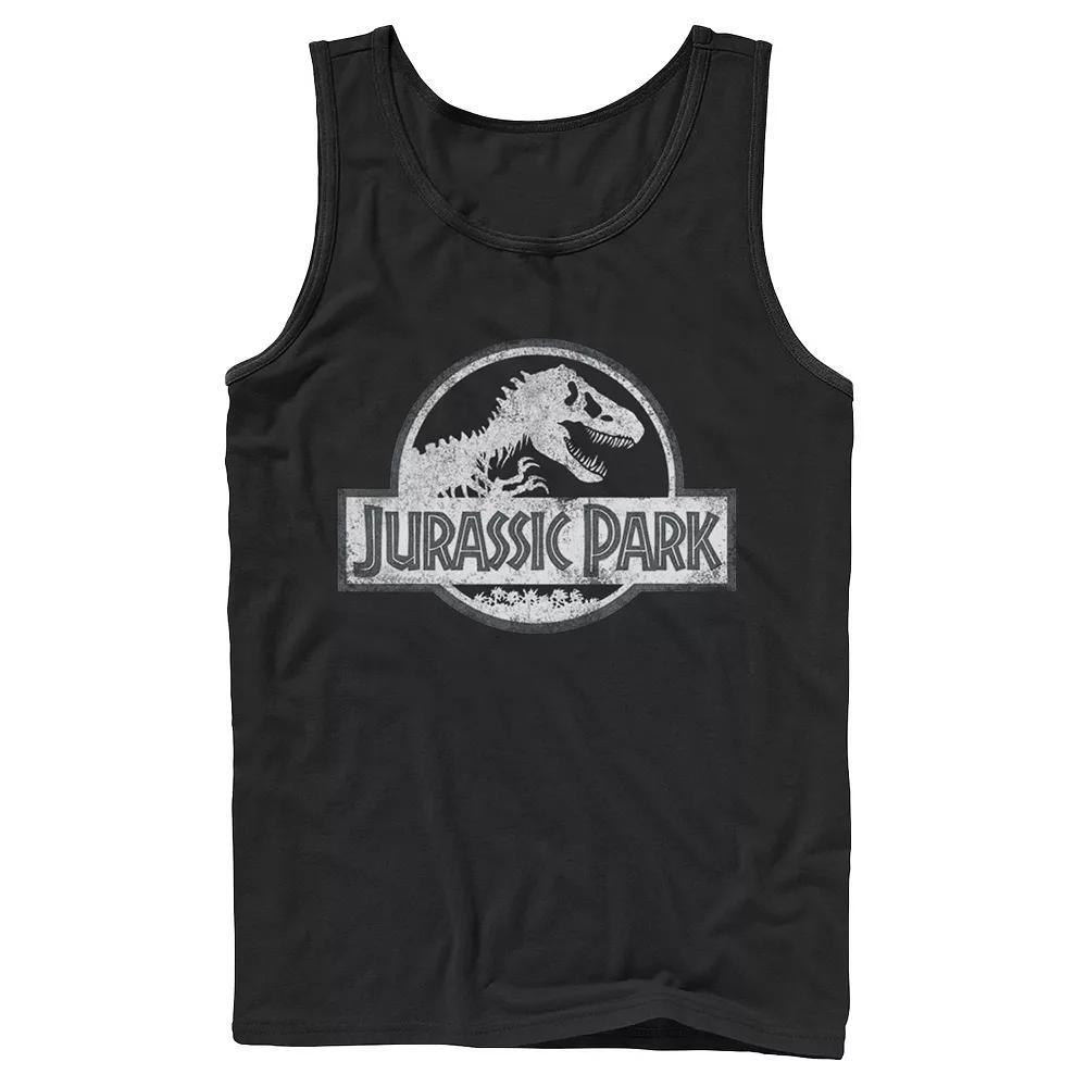 Men's Jurassic Park White Distressed Circle Logo Tank Top,  Product Image