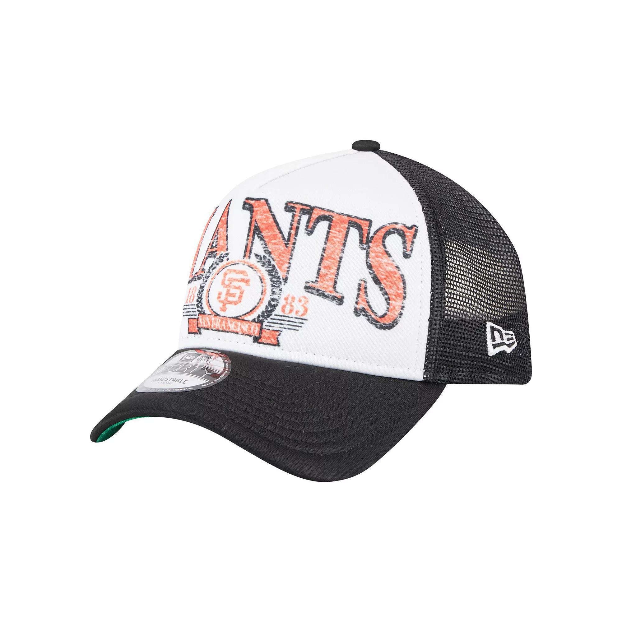 Men's New Era  Black San Francisco Giants Distressed 9FORTY A-Frame Adjustable Trucker Hat Product Image