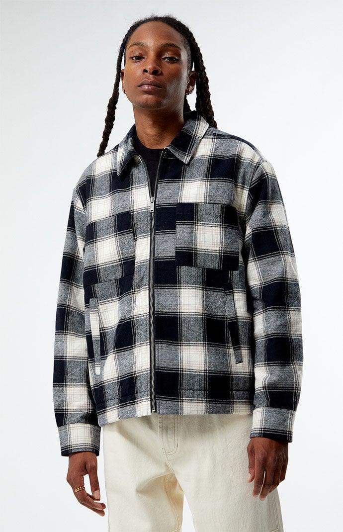 Men's Sherpa Plaid Zip Shacket in Black/White - Product Image