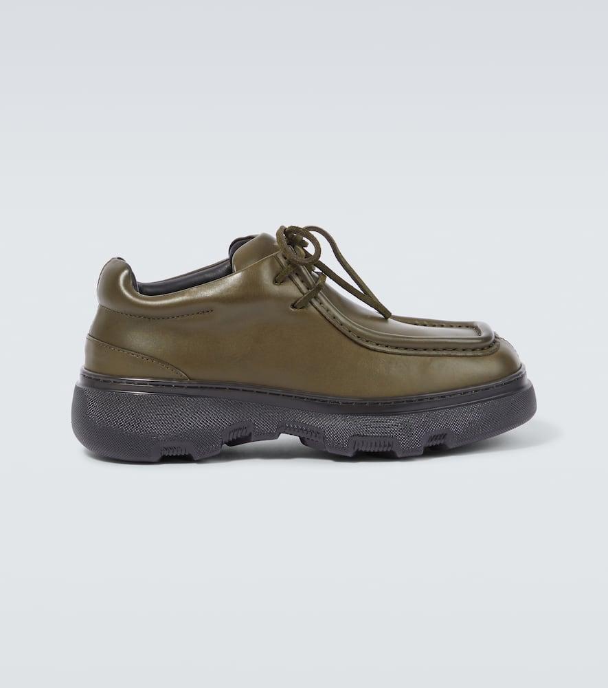 BURBERRY Leather Platform Lace-up Loafers In Green Product Image