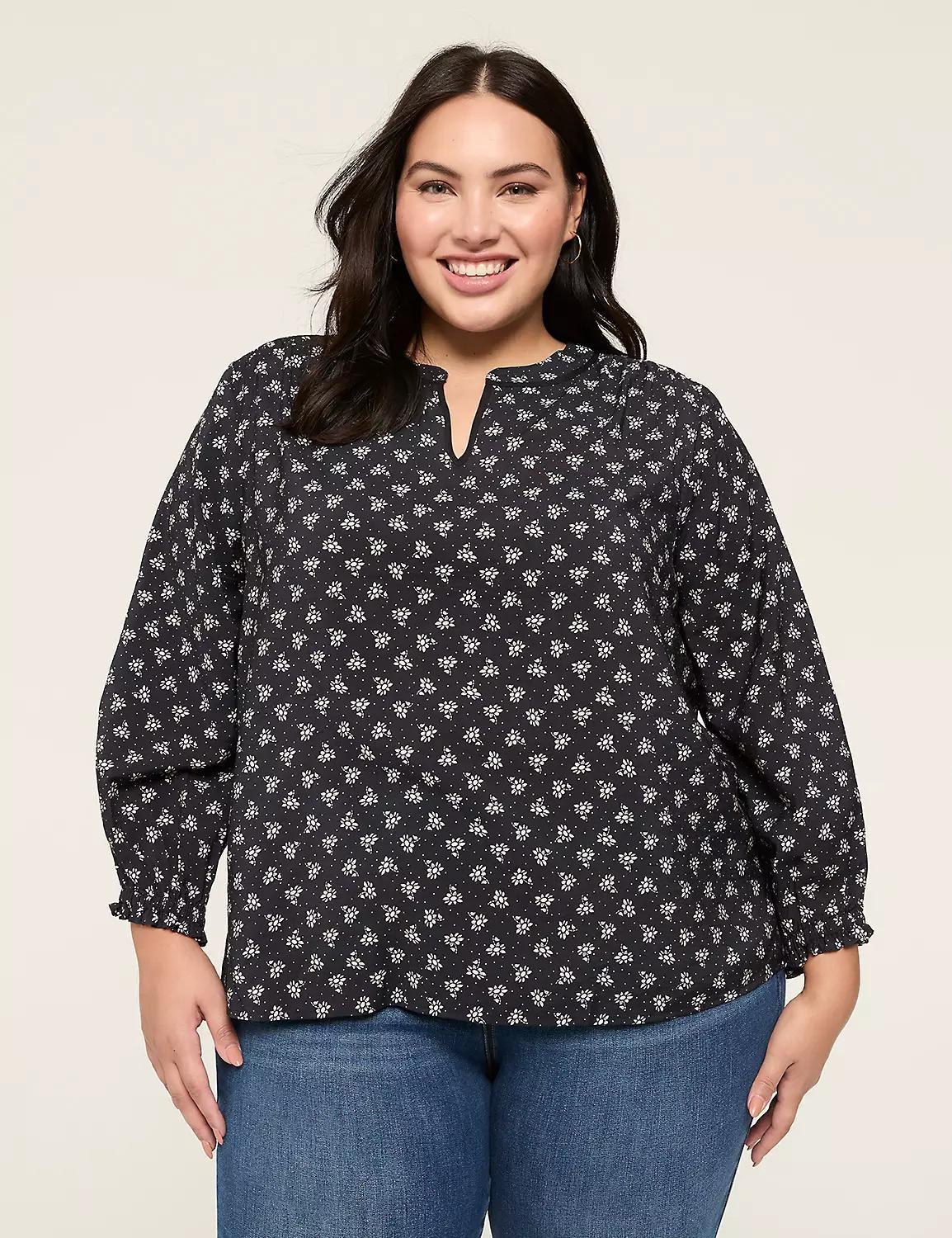 Split-Neck Popover Blouse Product Image
