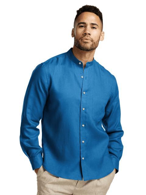 Linen Solid Casual Shirt - Dark Blue Product Image