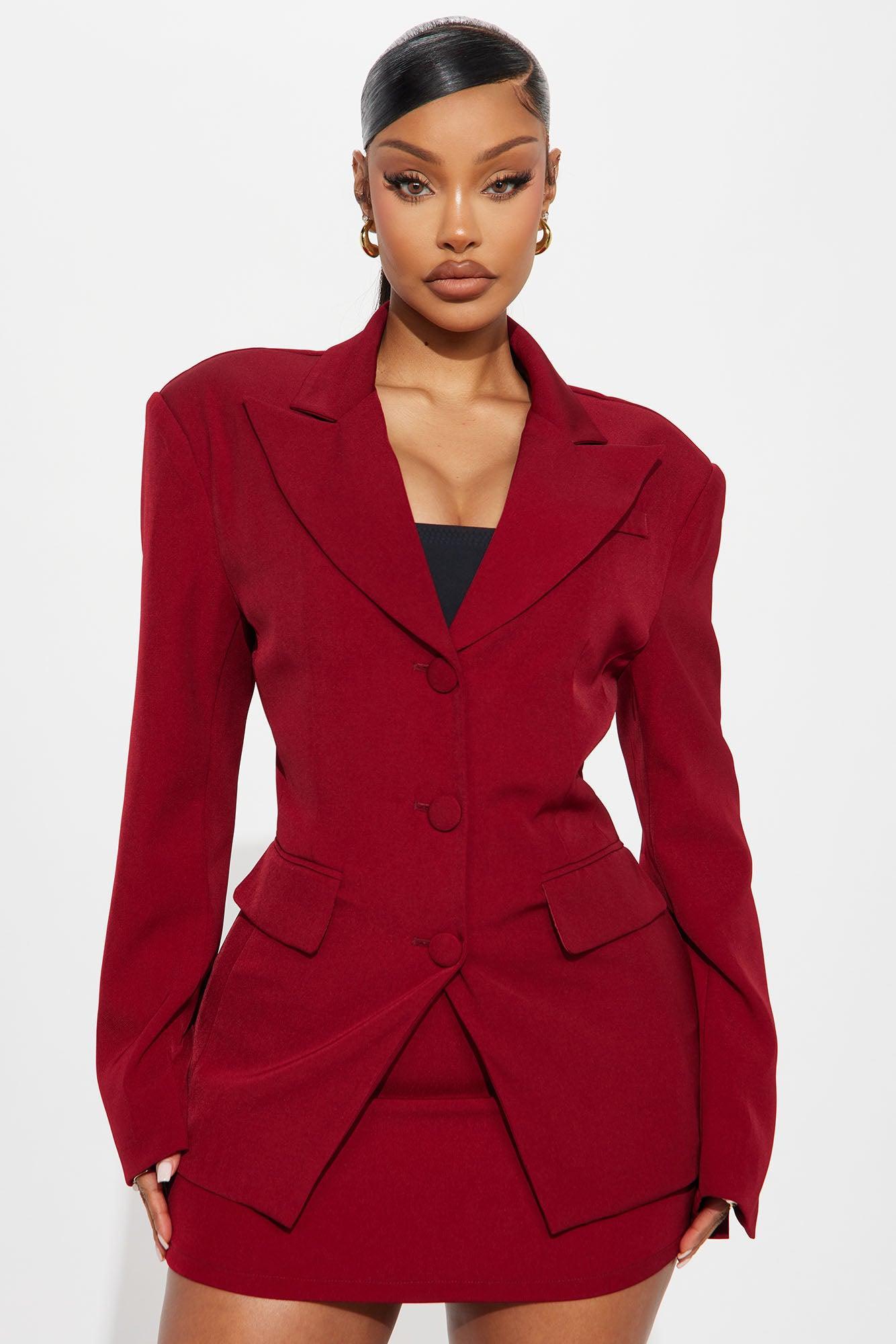 Business Time Blazer Skirt Set - Red Product Image