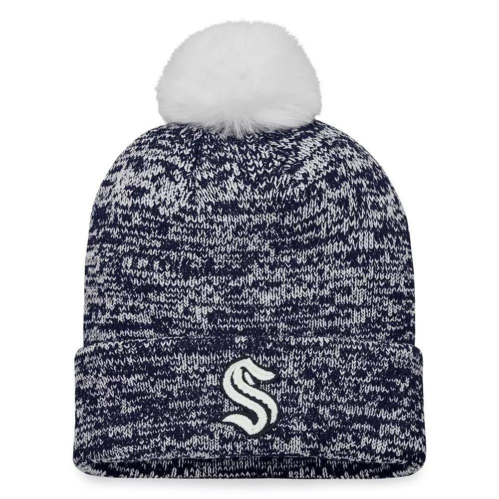 Women's Fanatics Branded Deep Sea Blue Seattle Kraken Glimmer Cuffed Knit Hat with Pom, Krk Blue Product Image