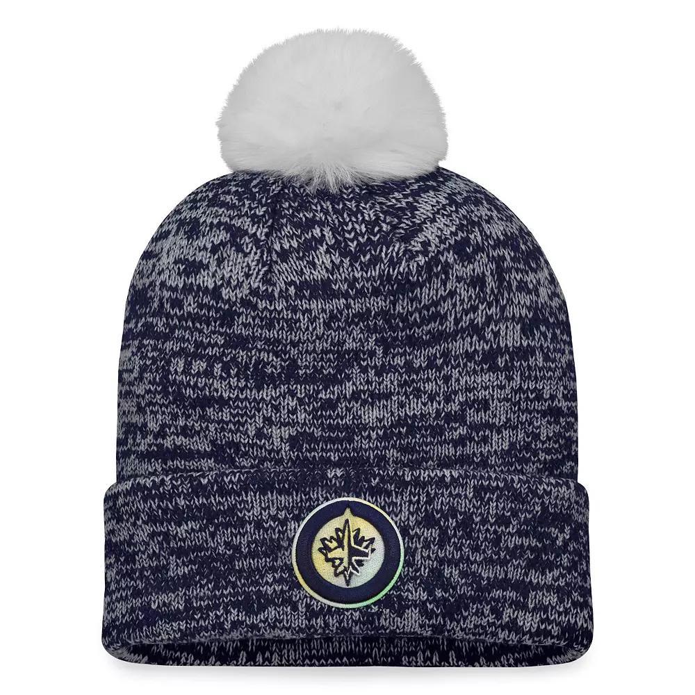 Women's Fanatics Branded Navy Winnipeg Jets Glimmer Cuffed Knit Hat with Pom, Jts Blue Product Image
