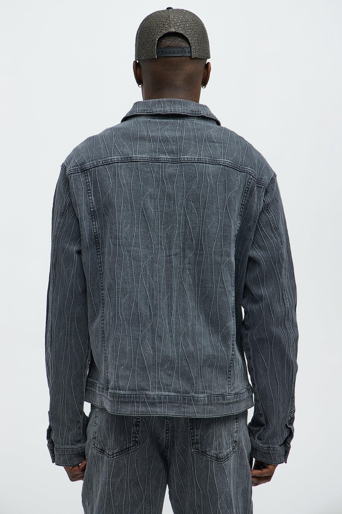 Wavy Jacquard Trucker Denim Jacket - Grey Product Image