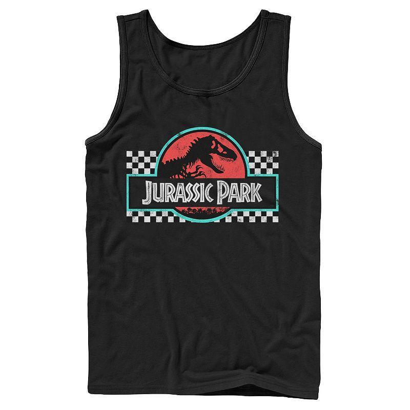 Men's Jurassic Park Retro Colors Checkered Logo Tank Top, Size: XL, Black Product Image