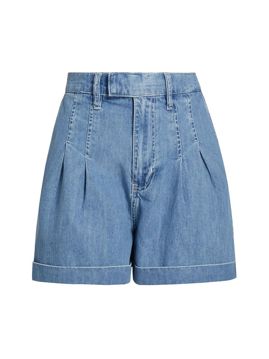 Womens Pleated Denim Shorts Product Image
