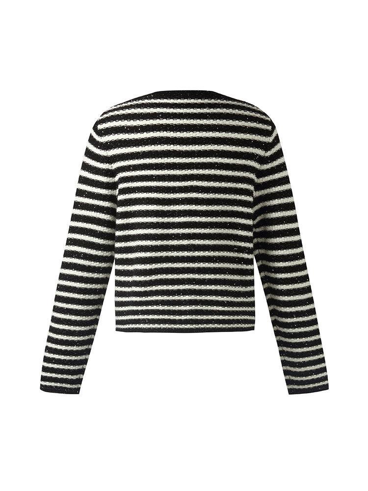 Black And White Stripe Women Cardigan Product Image