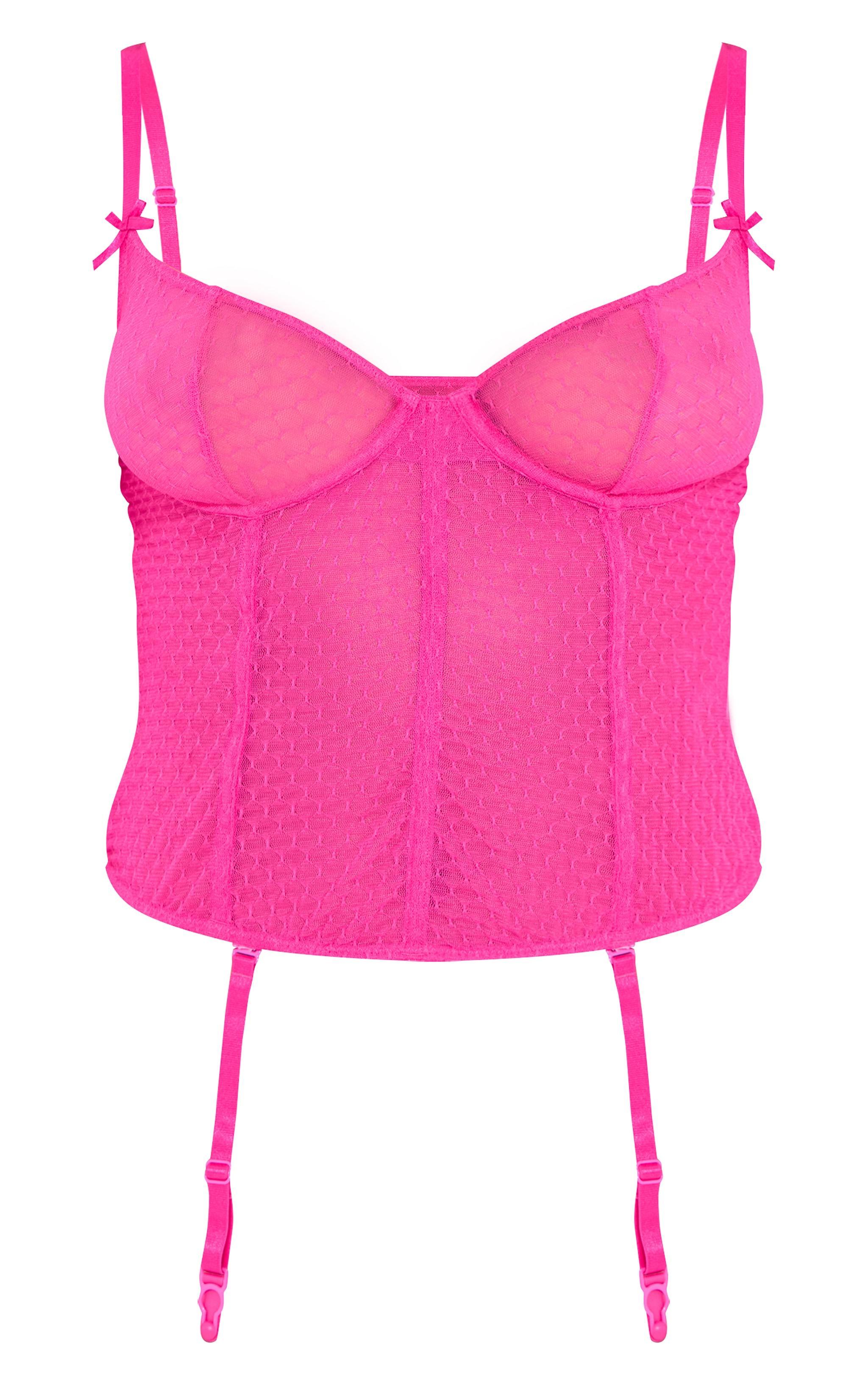 Hot Pink Textured Panelled Mesh Underwired Corset Product Image