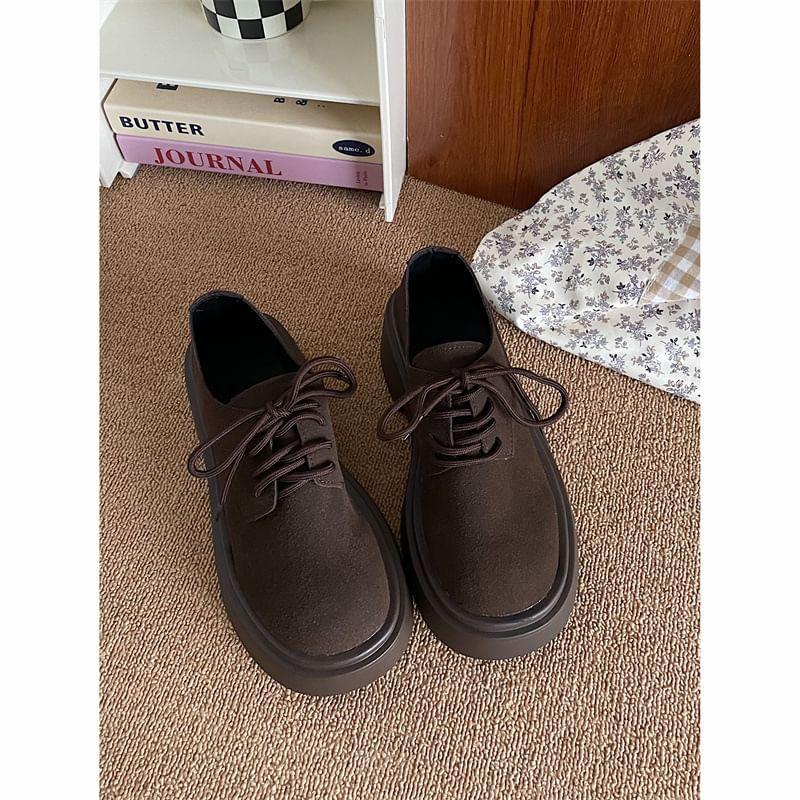 Platform Plain Lace-Up Faux Leather Shoes Product Image