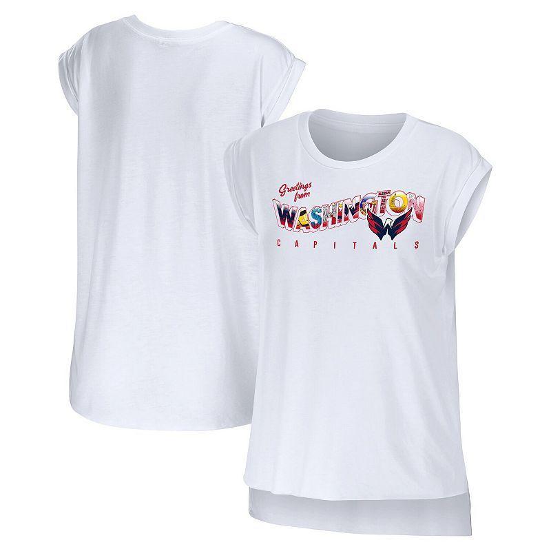 Women's WEAR by Erin Andrews White Washington Capitals Greetings From Muscle T-Shirt, Size: Large Product Image