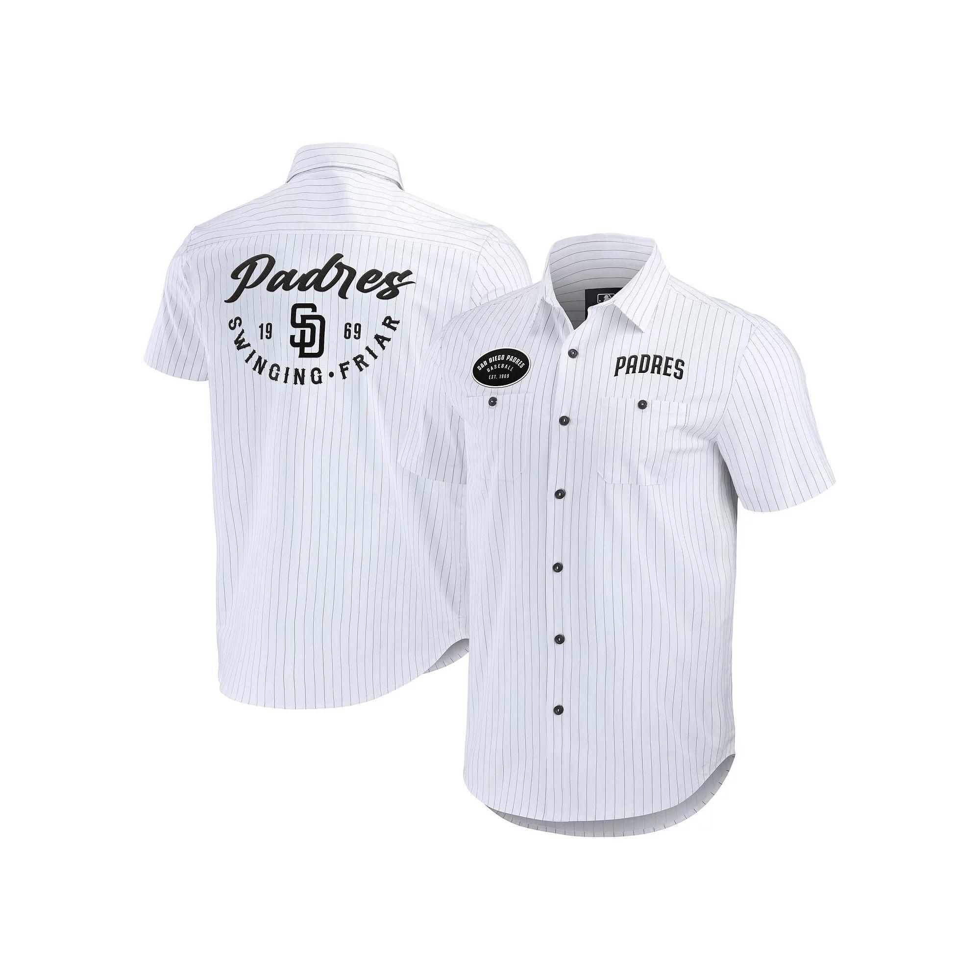 Men's Darius Rucker Collection by Fanatics White San Diego Padres Pin Stripe Short Sleeve Button-Up Shirt,  Product Image