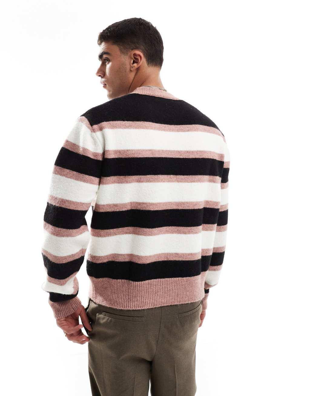 Bershka colored stripe knit sweater in pink Product Image